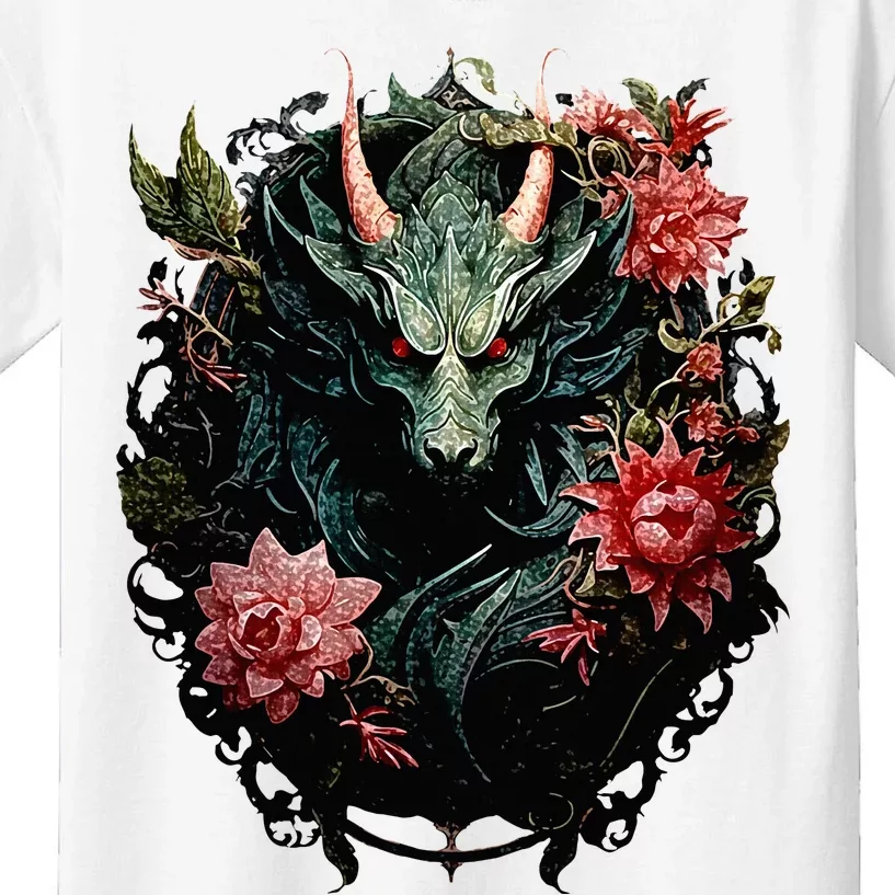 Beautiful Jade Dragon Floral Art Noveau Kids T-Shirt