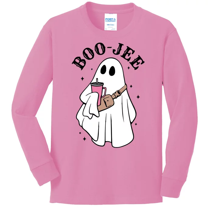 Boo Jee Funny Halloween Shopaholic Ghost Kids Long Sleeve Shirt