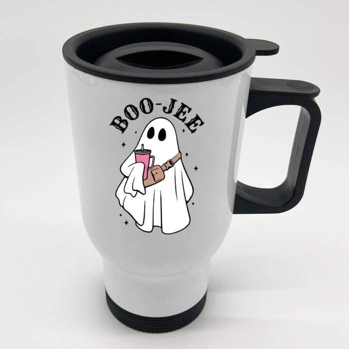 Boo Jee Funny Halloween Shopaholic Ghost Front & Back Stainless Steel Travel Mug