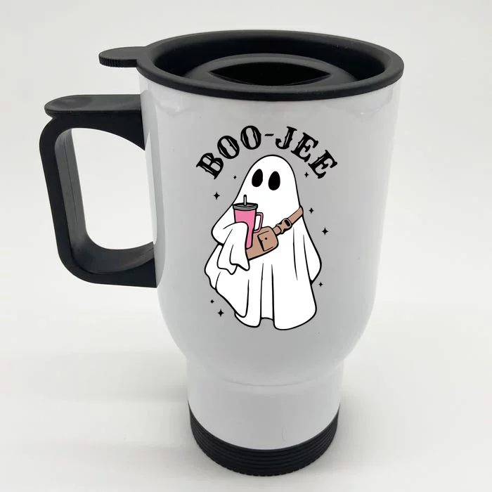 Boo Jee Funny Halloween Shopaholic Ghost Front & Back Stainless Steel Travel Mug