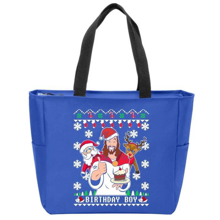 Birthday Jesus Funny Ugly Christmas Funny Gift Zip Tote Bag