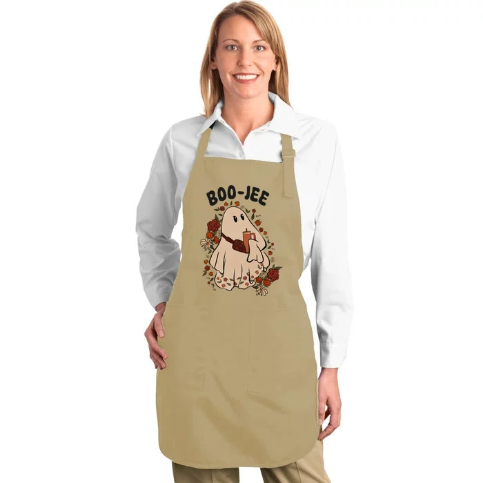 Boo Jee Fall Halloween Ghost Funny Full-Length Apron With Pocket