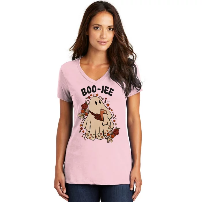 Boo Jee Fall Halloween Ghost Funny Women's V-Neck T-Shirt