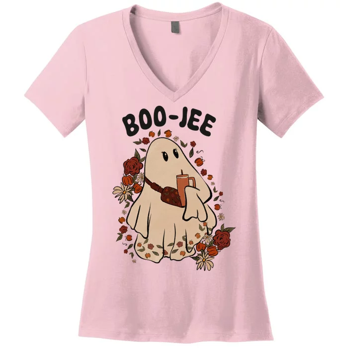 Boo Jee Fall Halloween Ghost Funny Women's V-Neck T-Shirt