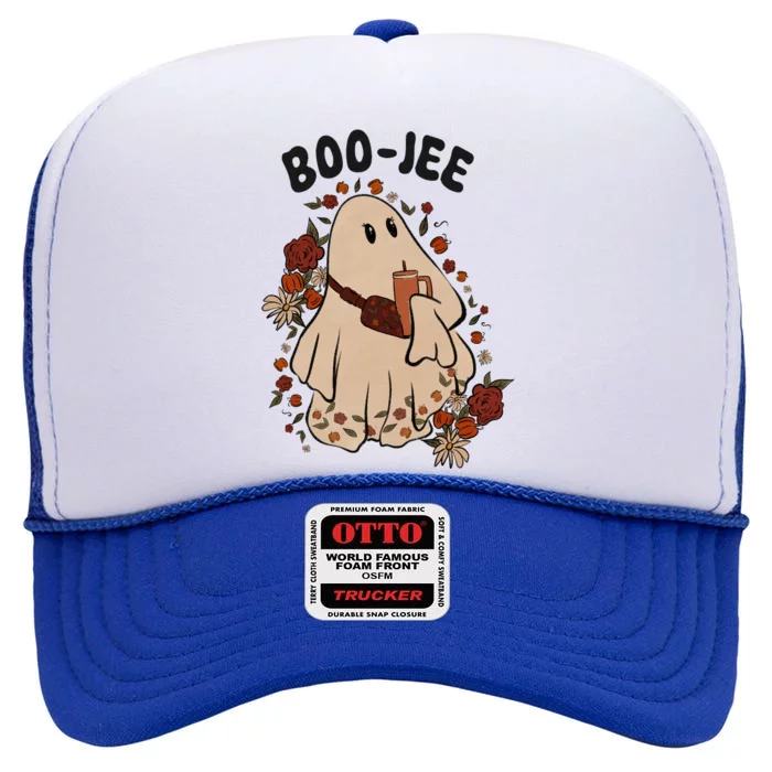 Boo Jee Fall Halloween Ghost Funny High Crown Mesh Trucker Hat