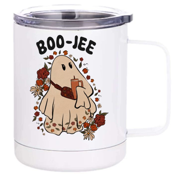 Boo Jee Fall Halloween Ghost Funny Front & Back 12oz Stainless Steel Tumbler Cup