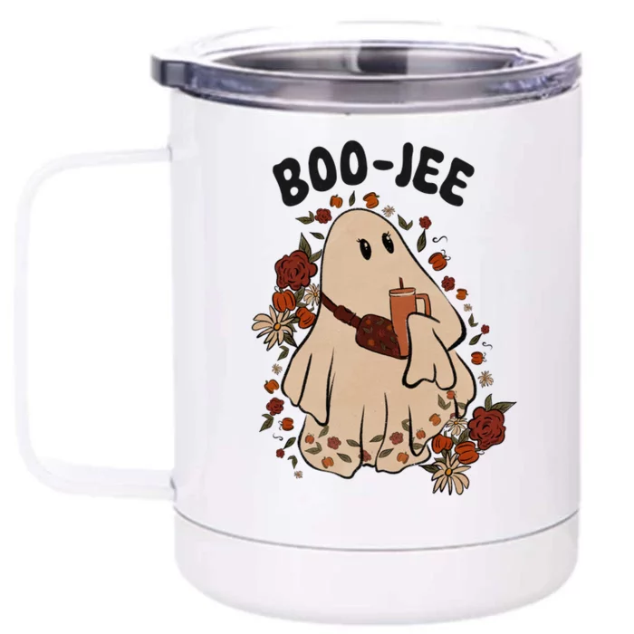 Boo Jee Fall Halloween Ghost Funny Front & Back 12oz Stainless Steel Tumbler Cup