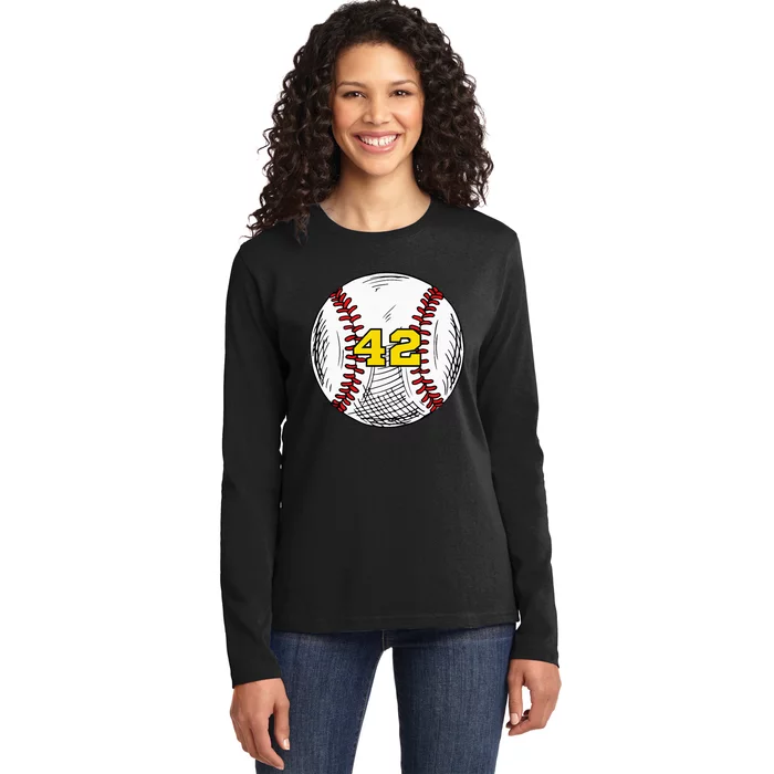 Baseball Jersey Favorite Lucky Number 42 Ladies Long Sleeve Shirt