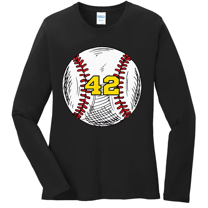 Baseball Jersey Favorite Lucky Number 42 Ladies Long Sleeve Shirt