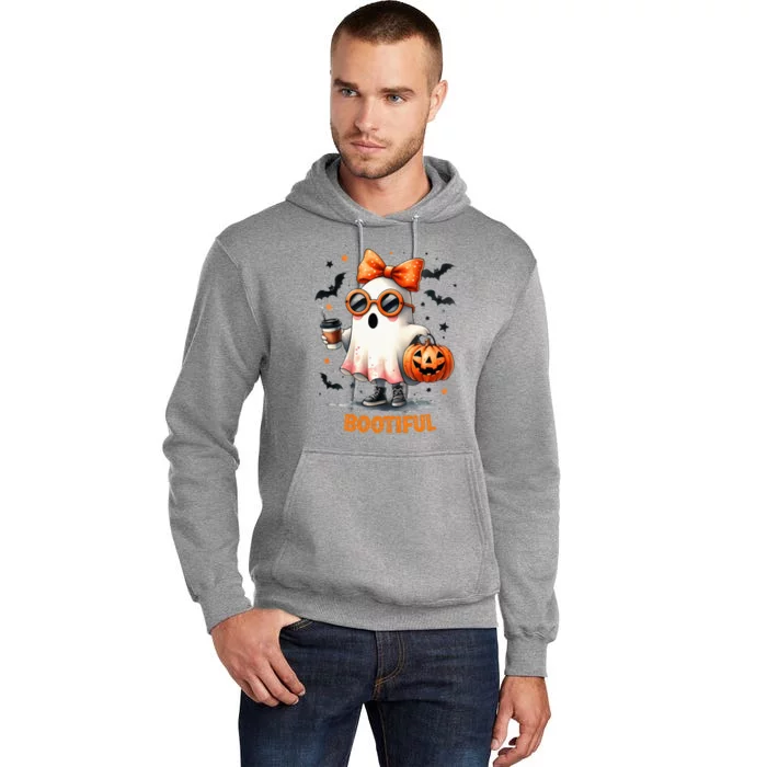 Boo Jee Ghost Drinking Coffee Coquette Bow Halloween Wome Tall Hoodie