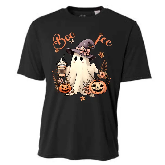 Boo Jee Ghost Drinking Coffee Coquette Bow Halloween Cooling Performance Crew T-Shirt