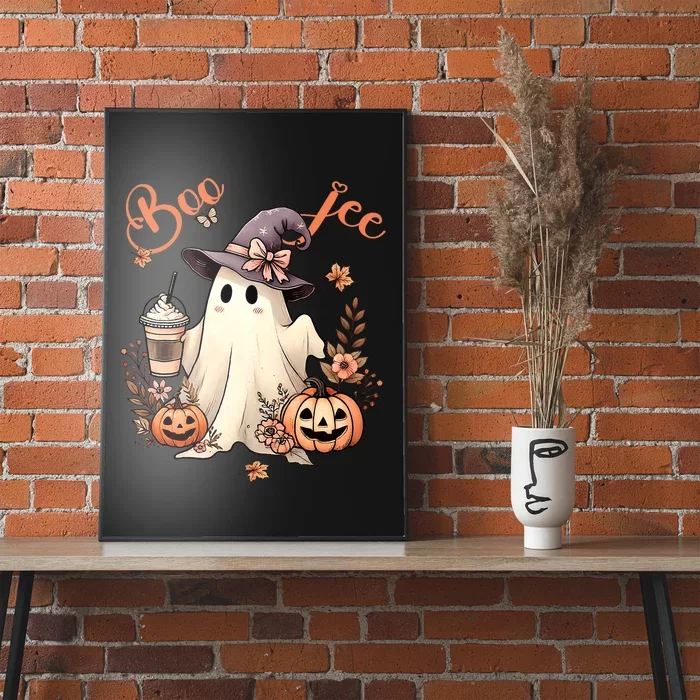 Boo Jee Ghost Drinking Coffee Coquette Bow Halloween Poster