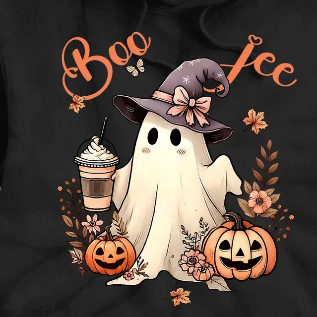 Boo Jee Ghost Drinking Coffee Coquette Bow Halloween Tie Dye Hoodie