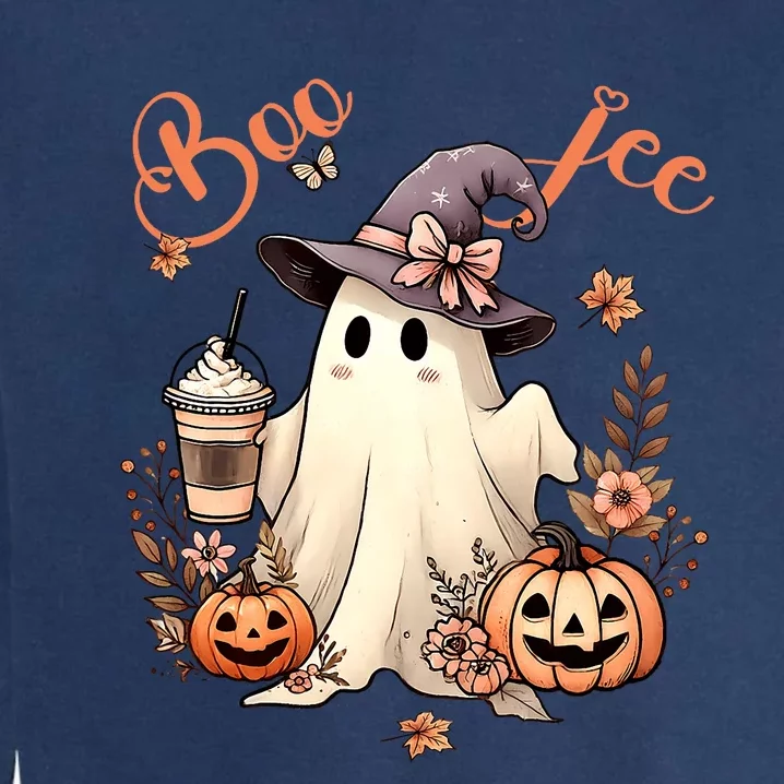 Boo Jee Ghost Drinking Coffee Coquette Bow Halloween Garment-Dyed Sweatshirt