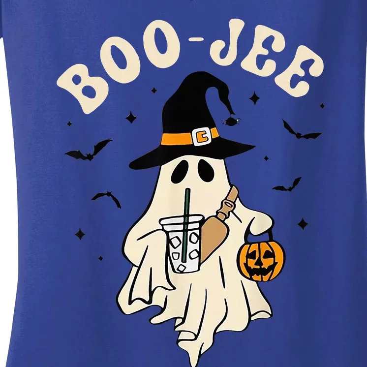 Boo Jee Ghost Halloween Boo Jee Ghost Spooky Season Women's V-Neck T-Shirt