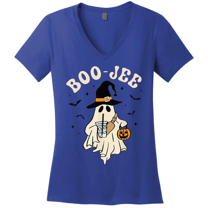 Boo Jee Ghost Halloween Boo Jee Ghost Spooky Season Women's V-Neck T-Shirt