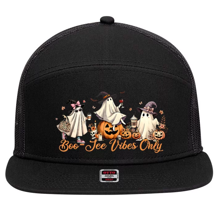 Boo Jee Ghost Ice Coffee Coquette Bow Halloween Women Girl 7 Panel Mesh Trucker Snapback Hat