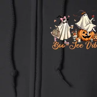 Boo Jee Ghost Ice Coffee Coquette Bow Halloween Women Girl Full Zip Hoodie