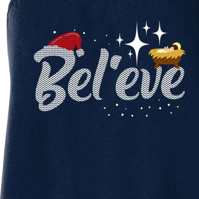 Believe Jesus Gift For Christmas Women's Racerback Tank