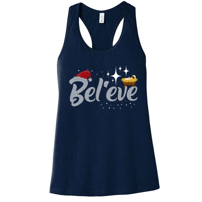 Believe Jesus Gift For Christmas Women's Racerback Tank