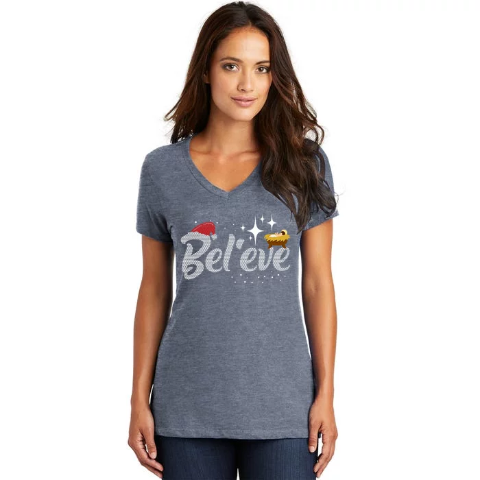 Believe Jesus Gift For Christmas Women's V-Neck T-Shirt