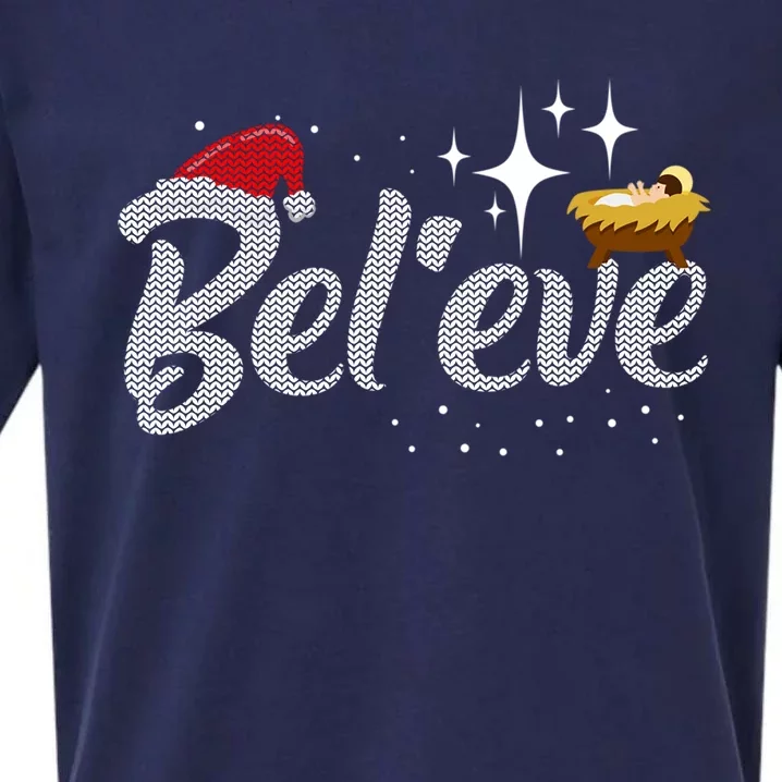 Believe Jesus Gift For Christmas Sueded Cloud Jersey T-Shirt