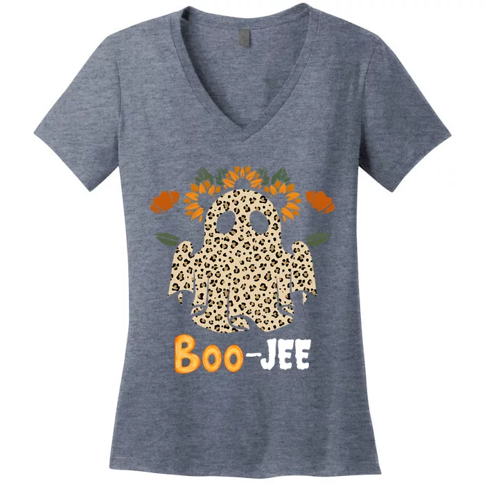 Boo Jee Ghost Nostalgic Halloween Cute BooJee Costume Funny Women's V-Neck T-Shirt