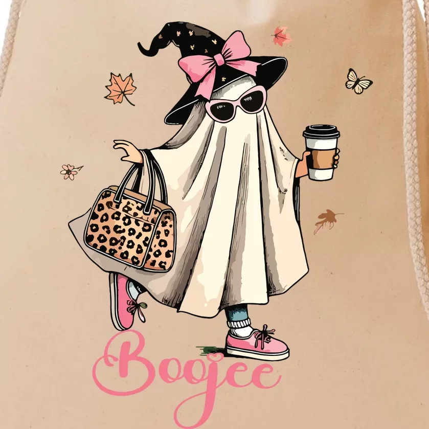 Boo Jee Ghost Drinking Coffee Coquette Bow Halloween Women Drawstring Bag