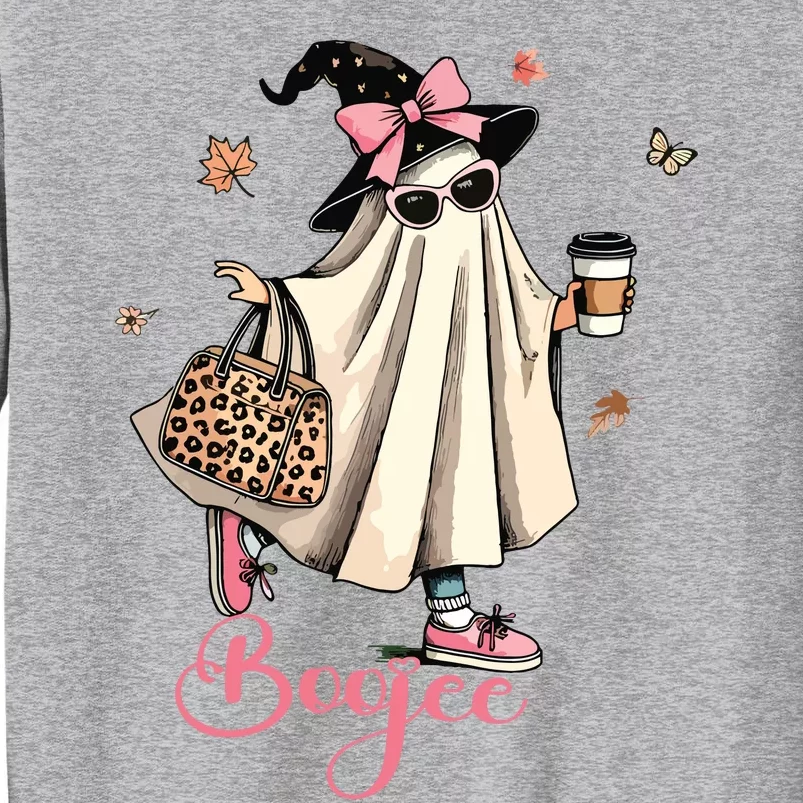 Boo Jee Ghost Drinking Coffee Coquette Bow Halloween Women Tall Sweatshirt