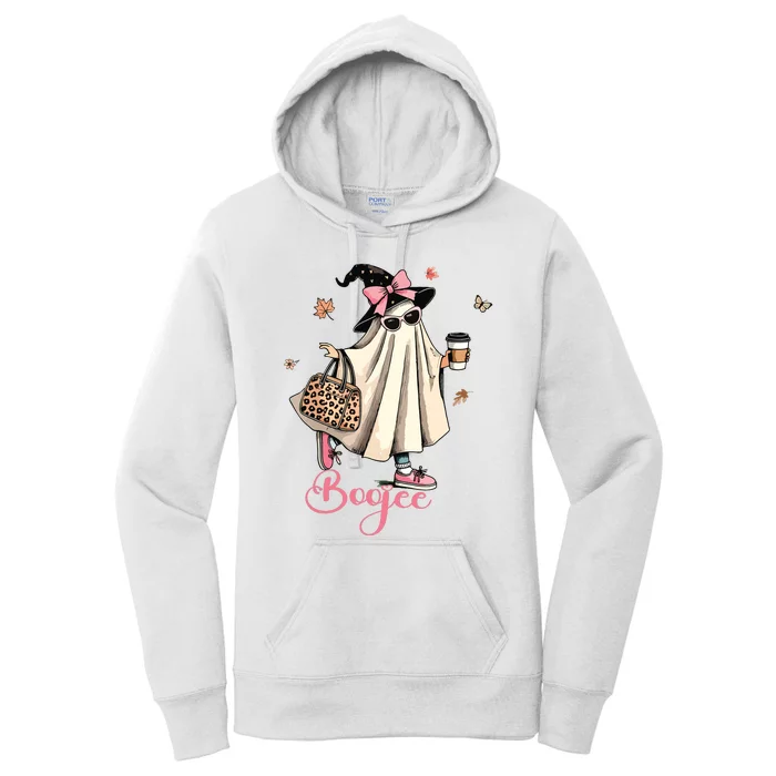 Boo Jee Ghost Drinking Coffee Coquette Bow Halloween Women Women's Pullover Hoodie