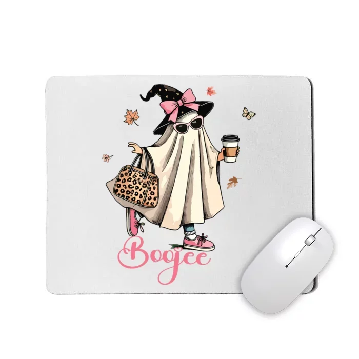 Boo Jee Ghost Drinking Coffee Coquette Bow Halloween Women Mousepad