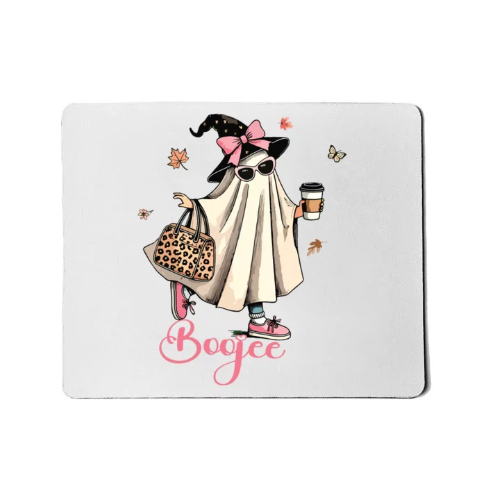 Boo Jee Ghost Drinking Coffee Coquette Bow Halloween Women Mousepad