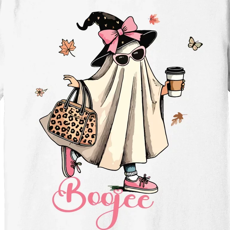 Boo Jee Ghost Drinking Coffee Coquette Bow Halloween Women Premium T-Shirt