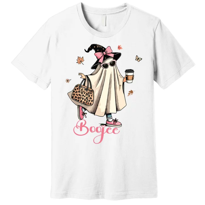 Boo Jee Ghost Drinking Coffee Coquette Bow Halloween Women Premium T-Shirt