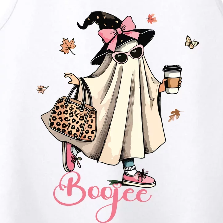 Boo Jee Ghost Drinking Coffee Coquette Bow Halloween Women Performance Tank