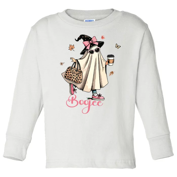 Boo Jee Ghost Drinking Coffee Coquette Bow Halloween Women Toddler Long Sleeve Shirt