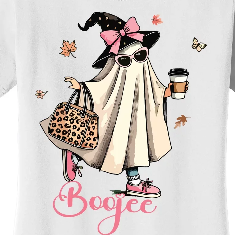 Boo Jee Ghost Drinking Coffee Coquette Bow Halloween Women Women's T-Shirt