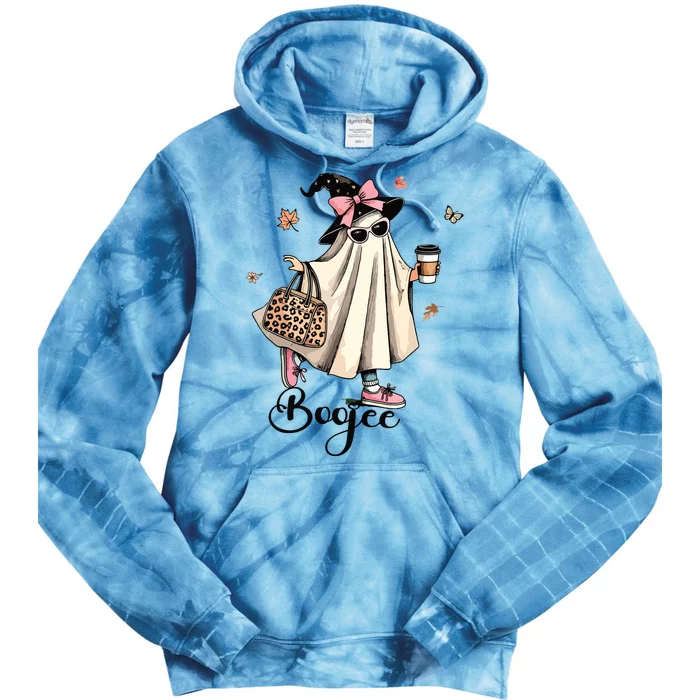 Boo Jee Ghost Ice Coffee Coquette Bow Halloween Women Girl Tie Dye Hoodie