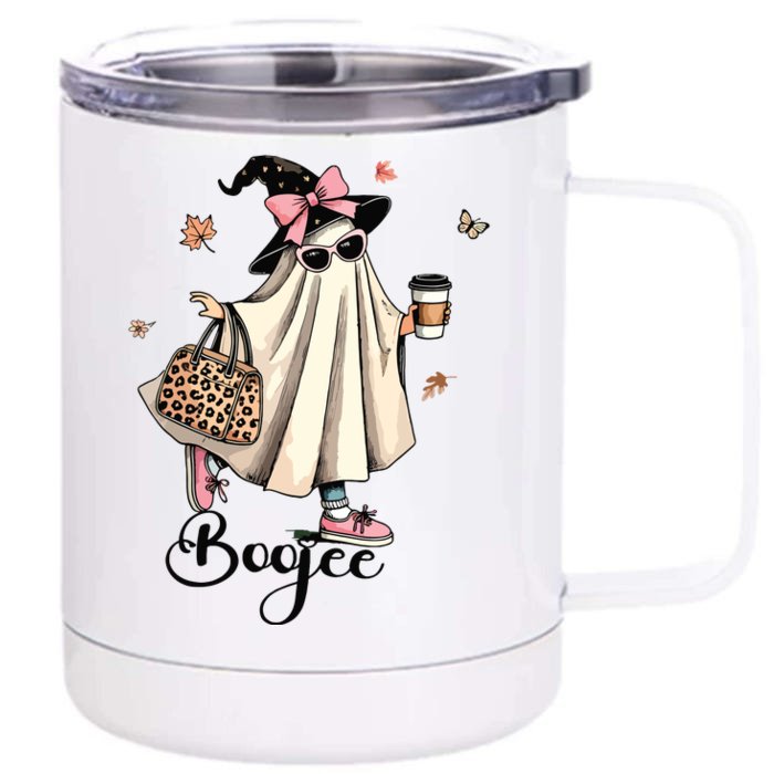 Boo Jee Ghost Ice Coffee Coquette Bow Halloween Women Girl Front & Back 12oz Stainless Steel Tumbler Cup