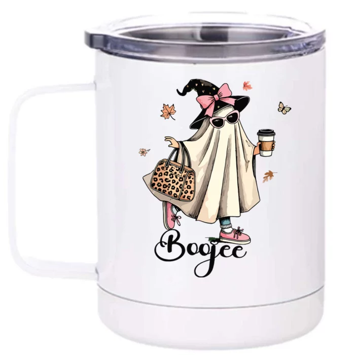 Boo Jee Ghost Ice Coffee Coquette Bow Halloween Women Girl Front & Back 12oz Stainless Steel Tumbler Cup