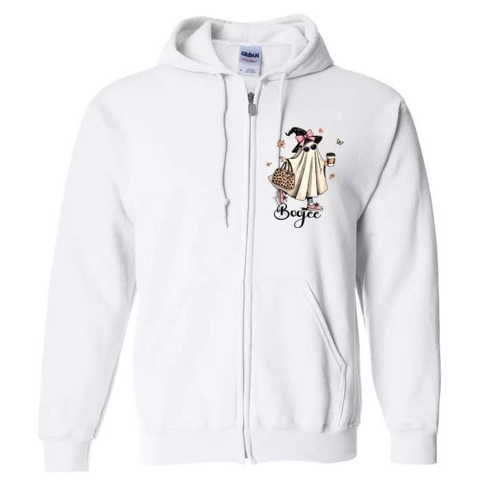 Boo Jee Ghost Ice Coffee Coquette Bow Halloween Women Girl Full Zip Hoodie