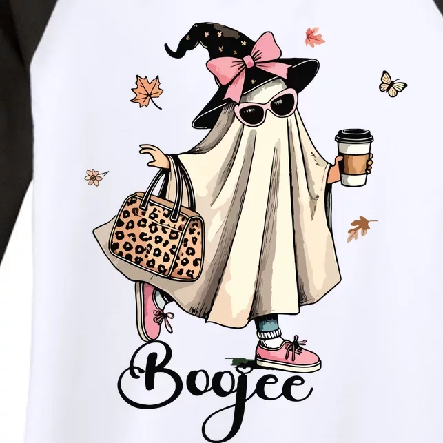 Boo Jee Ghost Ice Coffee Coquette Bow Halloween Women Girl Women's Tri-Blend 3/4-Sleeve Raglan Shirt