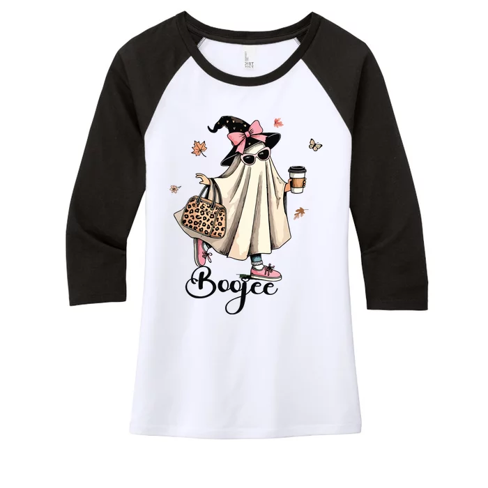 Boo Jee Ghost Ice Coffee Coquette Bow Halloween Women Girl Women's Tri-Blend 3/4-Sleeve Raglan Shirt