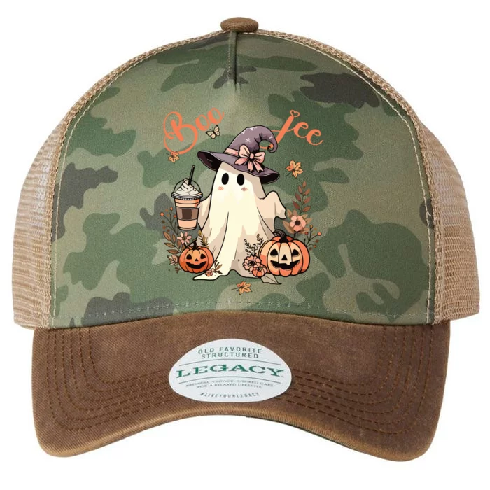 Boo Jee Ghost Drinking Coffee Coquette Bow Halloween Women Legacy Tie Dye Trucker Hat