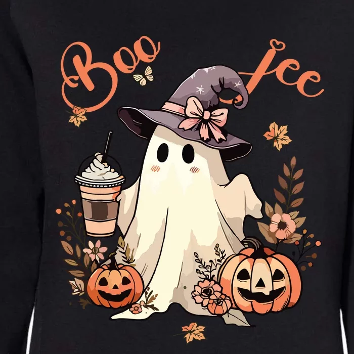 Boo Jee Ghost Drinking Coffee Coquette Bow Halloween Women Womens California Wash Sweatshirt