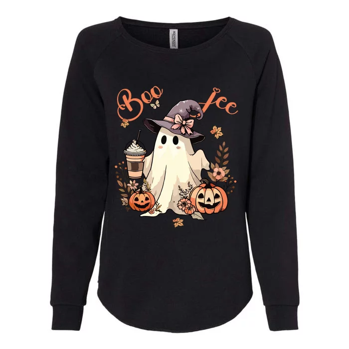 Boo Jee Ghost Drinking Coffee Coquette Bow Halloween Women Womens California Wash Sweatshirt