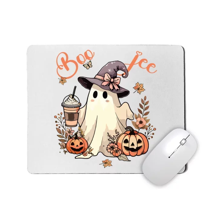 Boo Jee Ghost Drinking Coffee Coquette Bow Halloween Women Mousepad