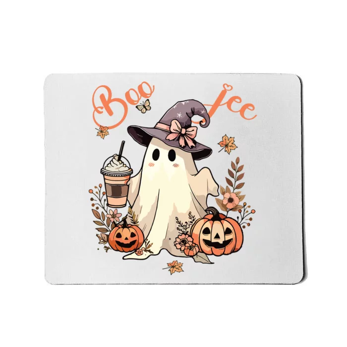 Boo Jee Ghost Drinking Coffee Coquette Bow Halloween Women Mousepad