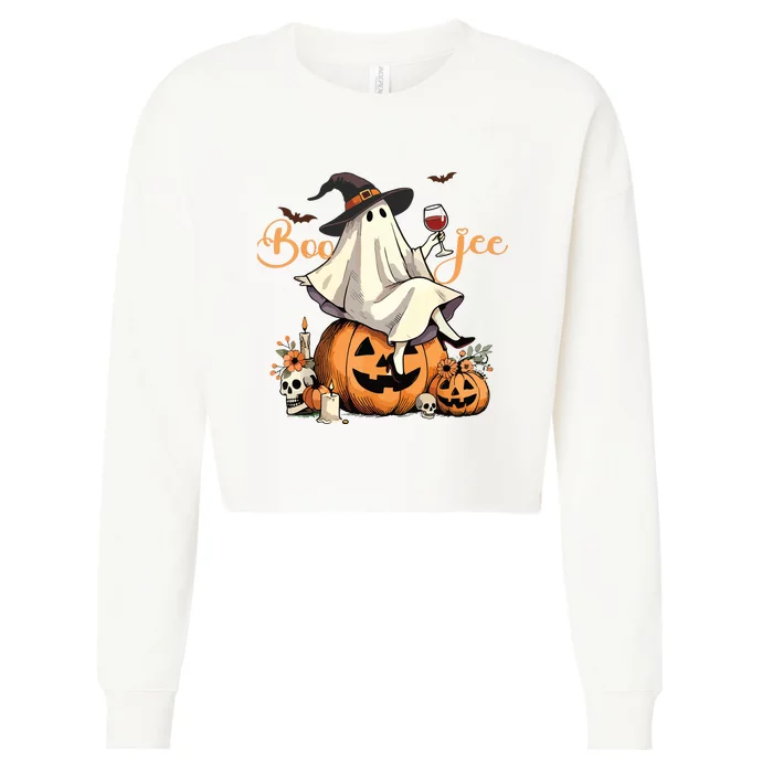 Boo Jee Ghost Ice Coffee Coquette Bow Halloween Women Girl Cropped Pullover Crew