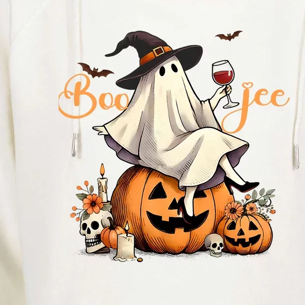 Boo Jee Ghost Ice Coffee Coquette Bow Halloween Womens Funnel Neck Pullover Hood